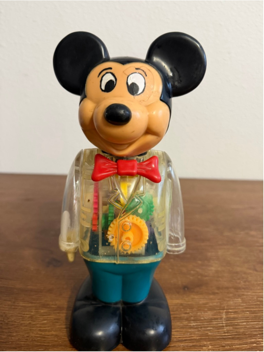 Vintage 1978 Gabriel Disney Mickey Mouse Wind Up Toy Clear Gear Body WORKS Missi
